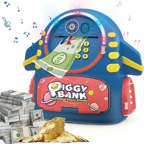 ele ELEOPTION Electronic Piggy Bank for Kids with Password Protection Intelligent Analog Induction and Fingerprint Recognition Cash Coin Piggy Bank Toy for 3-14 Years Girls Boys Blue