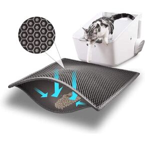 Small Cat Litter Box Mat: Easy Clean Cat Litter Mat for Floor, Cute Cat Litter Trapping Mat (15x24 Inch Grey)