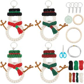 ACRNIGHEET 4PCS Macrame Christmas Ornament Kit Snowman Knitting Ornaments Decoration Set for Christmas Tree Easy Macrame Kits for Adults Beginners Snowman Hanging Decorative Charm Xmas Party Supplies