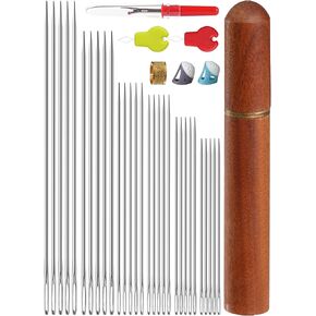 JIBENGAO 30 PCS Hand Sewing Needles Large Eye Hand Sewing Kit, 6 Sizes Hand Embroidery Needles for Mending, DIY Crafts Needles for Hand Sewing – Includes Threaders & Thimble for Easy Sewing