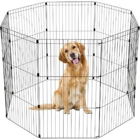 IRIS USA Metal Dog Playpen, 8-Panel 42" Pet Playpen, Puppy Playpen, Indoor/Outdoor Dog Fence, 58 x 58 x 42, Foldable, Customizable, Black