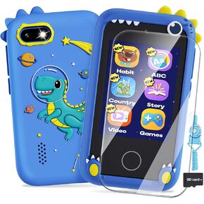 Toys for 3 4 5 6 Year Old Boys Kids MP3 Music Player with Dual Camera, Games, Alarm Clock Toddler Smart Phone Educational Toys Birthday Gifts for Boys Ages 3-6 with SD Card-Blue