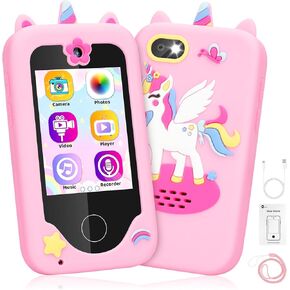 deAO Kids Smart Phone for Girls, Gifts for 3-10 Year Old Girl Christmas Birthday Kids Toys, Toddler Learning Play Toy Phone with Dual Camera, Game, Music Player