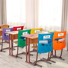 Chair Pockets 24 Pack,17x 18 inch Chairback Buddy Pocket 6 Bright Colors, Large and Ample Back of Chair Organizer with Name Slot and Storage Pockets for Kids in Classroom