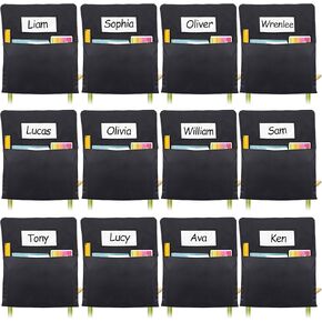 Chairback Buddy Pocket Chart 24 Pack, 17 x 20 inch Black Chair Pockets for Classroom, Back of Chair Organizer with Name Slot for Classroom Chair Seat Storage