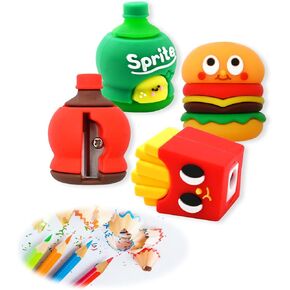 4 PCS Cute Cartoon Pencil Sharpeners, Kids Pencil Sharpener Manual, Handheld Pencil Sharpener, Funny Sharpener for Kids, Small Kawaii Stationary Lovely Gifts Novelty School Office Supplies