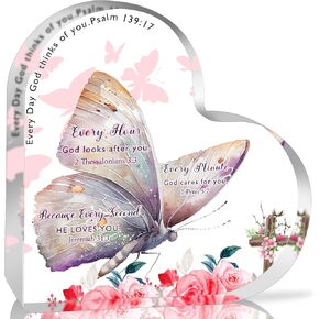 Christian Gifts for Women Religious Gifts Butterflies Inspirational Gifts with Bible Verse Prayers Desk Decor Acrylic Heart Shaped Keepsake Birthday Christmas Gifts Friendship Gifts for Women