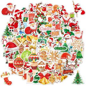 Stockings Stuffers for Boys Girls,100PCS Merry Christmas Stickers,Holographic Non-Repeating Cartoon Holiday Vinyl Stickers for Kids, Gifts, and Christmas Gifts Party Favors