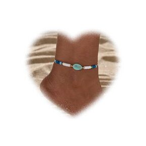 W WEILIRIAN Bohemian Blue Shell Anklet for Women Clay Beaded Ankle Bracelets Polymer Clay Anklets Chain Bracelet Handmade Woven Rope Anklets Summer Beach Foot Chain Jewelry for Girls Gifts