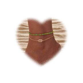 Bohemian Layered Green Beads Anklet for Women Retro Shells Ankle Bracelets Gold Anklets Chain Bracelet Summer Beach Foot Ankle Chain Jewelry for Girls Gifts