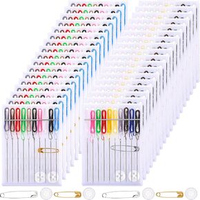 XunYee 72 Boxes Mini Quick Fix Sewing Kit Easy Pre Threaded Needle Kit Basic Personal Sewing Kit Threaded Needle Holder Small Home Travel Sewing Box with Pin Button, Assorted Colors