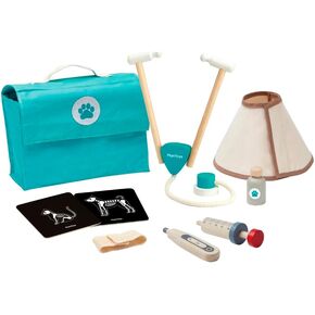 PlanToys Vet Set for Kids - Vet Toy with 3 Medical Instruments and Storage Bag - Pet Case