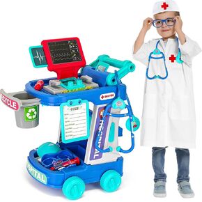 Doctor Toys Kit for Kids Aged 3 4 5, Pretend Doctor Playset Medical Station Toys with Mobile Cart for Kids for Gifts (Blue) (Blue)