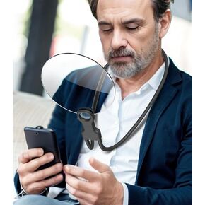 عدسة مكبرة بدون استخدام اليدين للقراءة - نظارات مكبرة للرقبة 5 مرات، عدسة مكبرة مرنة لإصلاح ملابس الرقبة وخياطة كبار السن منخفضي الرؤية