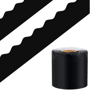 DMJUNCONG 68.9 Feet Black Bulletin Board Border Scalloped Bulletin Board Trim for Classroom Decoration,Bedroom Wall Decoration,Home Decoration,Birthday Party Decorations