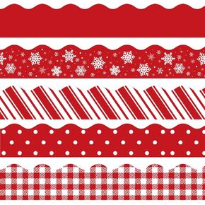 Whaline 69Ft Christmas Bulletin Border Stickers Red Snowflake Plaids Dots Stripes Bulletin Board Border 60Pcs Xmas Holiday Self-Adhesive Trim Border for Classroom Chalkboard School Decoration