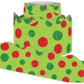 Whaline 65.6Ft Christmas Glitter Bulletin Board Border Glitter Red Green Dots Die Cut Trim Border Roll for Xmas Winter Classroom Home Party Supplies