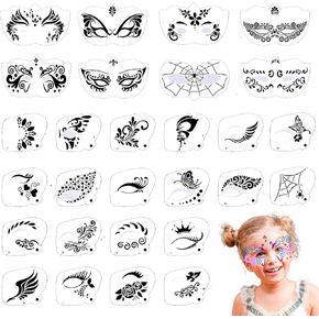 28 Pcs Face Paint Stencils Kits Face Painting Stencils Reusable Face Tattoo Painting Templates Body Makeup Painting Templates for Kids Face Painting Holiday Halloween Tattoo Stencils (Mix01)