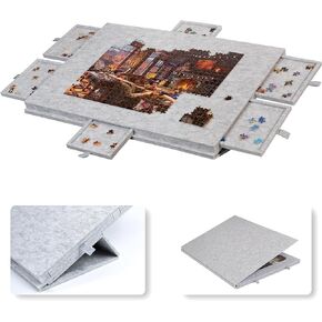 Lavievert Tilting Puzzle Board with 2-in-1 Designed Stand & Cover, Super Lightweight Felt Puzzle Plateau with 6 Drawers, Portable Jigsaw Puzzle Table for Games Up to 1000 Pieces - Light Gray