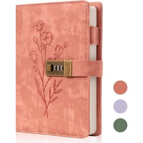 Lock Diary for Women Diary with Lock for Girls A5 Leather Locked Journal 260 Pages 100 GSM Refillable Journal with Lock for Teens Secrets Flower Journals with Combination Passwords, 5.7"x8.3", Pink