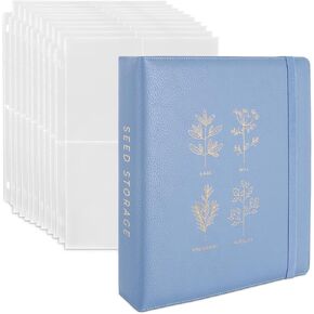 WILDGOOSE Seed Storage Organizer Binder - Seed Packet Organizer with 50 Pack Sheet Protectors That Stores 200 Seed Envelopes. (Blue)