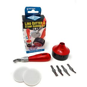 ESSDEE Block Printing Baren Tool Kit Includes 5 Lino Cutters, Lino Handle, 2 SoftCut Discs and Storage Unit || Used in Art, Craft and Carving Stamps || Made from UK