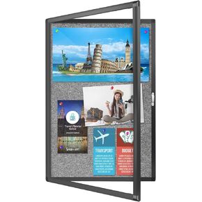 Outdoor Enclosed Bulletin Board, Weatherproof Cork Noticeboard with Clear Acrylic Locking Door, Wall-Mounted Black Aluminum Framed Display Case,36x24in (5xA4)