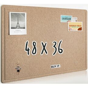 AKTOP Large Office Cork Board 48" x 36", Foldable Felt Notice Pin Board for Wall, Decorative Bulletin Board Photo Display Board with Self-Adhesive Tape for Office, School & Home, 25 Pushpins, Khaki