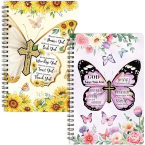 2Pack A5 Floral Cross Religious Spiral Notebooks, She Will Not Fall Bible Verse Ruled Hardbound Journal Writing Hardcover Notebooks Christian Christmas Gift Sunday School Office Supplies