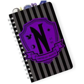 Silver Buffalo Addams Family Wednesday 5-Tab Spiral Notebook with 75 Sheets | Bound Sketchbook Journal, Stationery Paper | 5 x 8 Inches