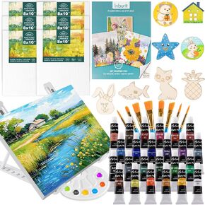 Inburit Art Paint Set for Kids, Painting Supplies Kit with 5 Canvas Panels, 8 Brushes, 18 Acrylic Paints, Multi-Function Table Easel, Etc, Premium Acrylic Paint Set for Students, Kids and Beginner.
