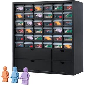 VERANI Solid Wood Minifigures Miniature Storage Organizer - Figurines Collectibles Cabinet Wall Mount Figure Organizer for Action Figure Small Objects, Tool Storage - Walnut