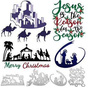 Jinei 4 Pcs Easter Nativity Metal Die Cuts Nativity Scene Steel Cutting Dies for Card Making Embossing Stencils Templates for DIY Crafts He is Reason Words Cutting Scrapbooking Album Stamp