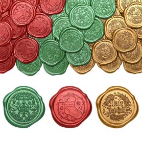 UNIQOOO Christmas Wax Seal Stickers - Wedding Invitation Envelope Seal Stickers, 50 Pcs Self- Adhesive Antique Gold Stickers, Perfect for Xmas Winter, Valentines, Birthday, Greeting Card Party Favor