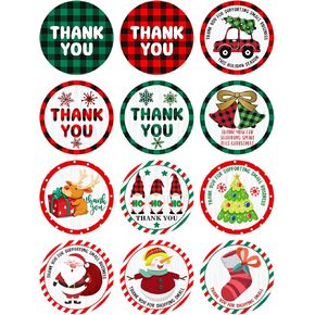 Lucleag 360PCS Christmas Buffalo Plaid Thank You Stickers, Christmas Thank You for Supporting My Small Business Stickers, Christmas Thank You Stickers for Envelope Seals Greeting Cards Gift