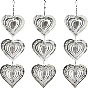 9 Heart Bird Scare Discs Set-Highly Reflective Double-Sided Bird Reflectors, Stainless Steel Wind Spinner with 360° Rotating Hook, Mirrored Wind Chime Decor for Yards, Gardens, Balconies & Orchards