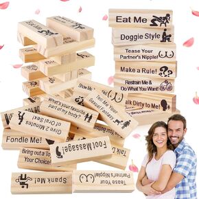 Lust Tower Blocks, 48Pcs Wooden Tumble Tower Game Couples Games for Adults Valentine Tumbling Tower Stacking Blocks Game Stacking Wooden Block Game for Grown Ups (1 Set)