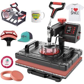 Slendor 5 in 1 Heat Press Machine 12x15 Inch T-Shirt Pressing Machine 360° Swing Away Sublimation Heat Press Digital Heat Transfer with 11OZ Tumbler Press, Multifunction Combo for Hat Cap Mug Plate