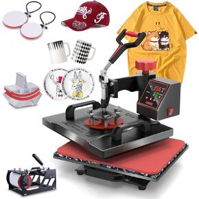 OIIEE Heat Press Machine 5 in 1 Combo Heat Press 12 x 15 Inch Heat Transfer Machine 360-Degree Swing Away Digital Shirt Printing Multifunction Heat Transfer Sublimation for T Shirts Mugs Hat Plate Cap