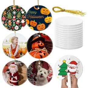 Sublimation Blanks Bulk Personalized Christmas Ornaments Set Ceramic Sublimation Ornaments White Ornaments for Christmas Tree Decorations Wedding Gifts Birthday Gifts for Women Men 3",25p