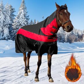 Turnout Blanket for Horses, Waterproof Thickened Horse Sheet with Detachable Neck Cover,1600D Nylon Outer, 400g Heavy Weight Filling, Blue (US 72IN(EU 135cm))