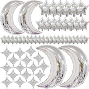 Moon Star Balloons 85 Pcs Foil Helium Moon Star Shaped Animal Party Balloons Moon Star Woodland Balloons for Sky Themed Backdrop Kids Birthday Party Decorations Supplies