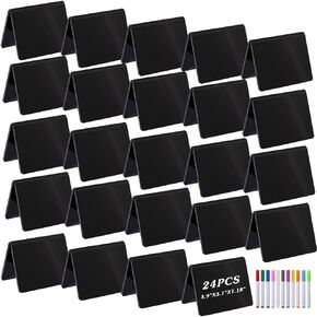 24 Pack Acrylic Mini Chalkboard Signs, 4''×3'' Mini Tabletop Chalkboard Signs with 12 Colors Pens, Tabletop Chalkboard Signs Food Labels for Weddings Birthday Parties Buffet Bakery
