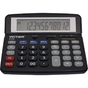 Victor 9700 12-Digit Standard Function Business Calculator, Battery and Solar Hybrid Powered Tilt LCD Display, Great for Home and Office Use, Black