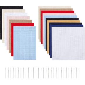 arricraft 17 Pcs Classic Reserve Aida Cloth with Needles×30 Pcs, Cross Stitch Fabric for DIY Handmade Sewing Accessories Supplies (6×4 Inch, 6×6 Inch)