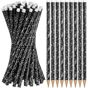 Chinco 24 Pieces Music Pencils Music Note Pencil Music Pencils for Students Bulk Round Fun Pencils Woodcase with Eraser for Students Kids Party Favors Classroom Supplies