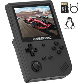 RG351V Handheld Game Console,Plug & Play Video Games Supports Double TF Extend 256GB,Portable Game Console 3.5 Inch IPS Screen 2521 Games (Transparent Black)