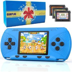 GAMPLAE Handheld Game Console for Kids, Portable Game Console with Preloaded 258 Video Games & 3 Game Cartridges, 3.0'' Large Screen, Rechargeable Battery, Hand Held Game Console Gift for Kids 4-12