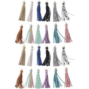 24Pcs Colorful PU Tassels 3.9 inch Faux Leather Tassel with Golden Caps for Craft Jewelry Making and Key Chain