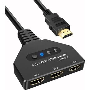 HDMI Switch 3 in 1 Out, 4K@30hz HDMI Splitter Supports Full HD 1080P 3D Compatible with Roku Fire TV Stick HDTV PS4/PS5 Xbox One Chromecast in Kuwait